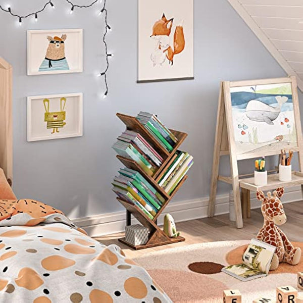 HOOBRO Tree Book Shelf 71 cm, 4-Tier Small Bookcase, Floor Free Standing Bookshelf, Desktop Bookcase, Display Book Magazine CDs Rack, Rustic Brown and Black EBF04SJ01G1