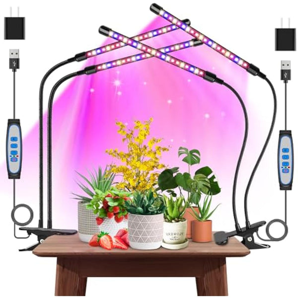 Garpsen Led Grow Lights Full Spectrum, 2 Pack 2 Heads Grow Lights for Indoor Plants, 80 LEDs Clip Plant Light for Seedings, with Auto ON/Off 6/12/16H Timer, 5 Dimmable Levels (460nm/660nm/3000K)