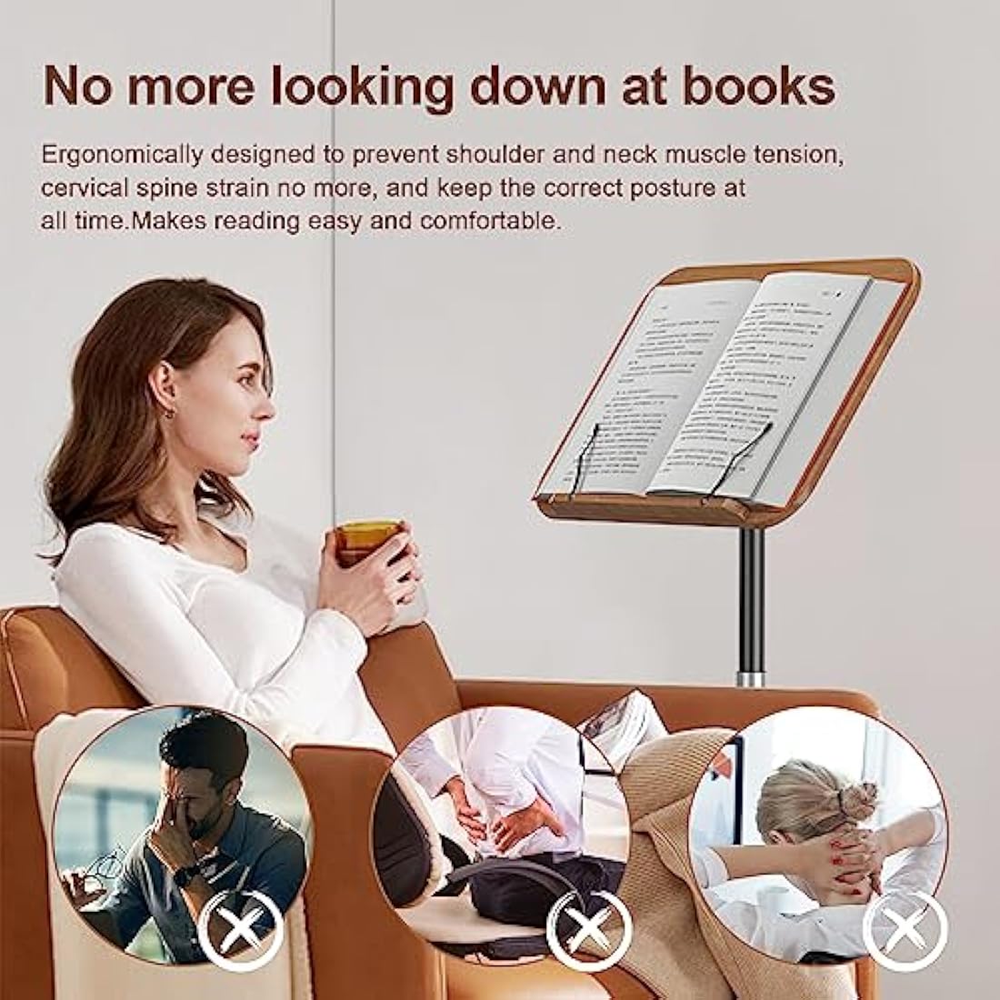 aleawol Wood Book Stand Adjustable Height and Angle, Cookbook Holder Reading Book Stand with Page Paper Clips, Wooden Tablet Holder Floor Book Stands for Reading Drawing