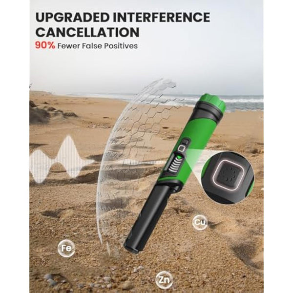 DR.ÖTEK Metal Detector Pinpointer, IP68 Fully Waterproof Handheld Pin Pointer with LCD Screen, Innovative Interference Cancellation Function, Higher Sensitivity, 3 Modes, Great for Gold, Coins, Green