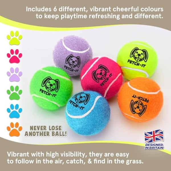 Dog Tennis Balls By Smith’s | 6 Pack | 6.35CM / 2.5” Diameter | 25% Stronger | High Visibility Colours | Tested And Certified | Best For Medium (11KG) to Giant Dogs (45KG)