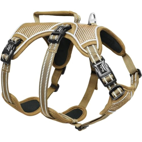 HEELE Escape Proof Dog Harness - No Pull Reflective Adjustable Vest with Durable Handle, Ideal for Large/Active Dogs, Brown