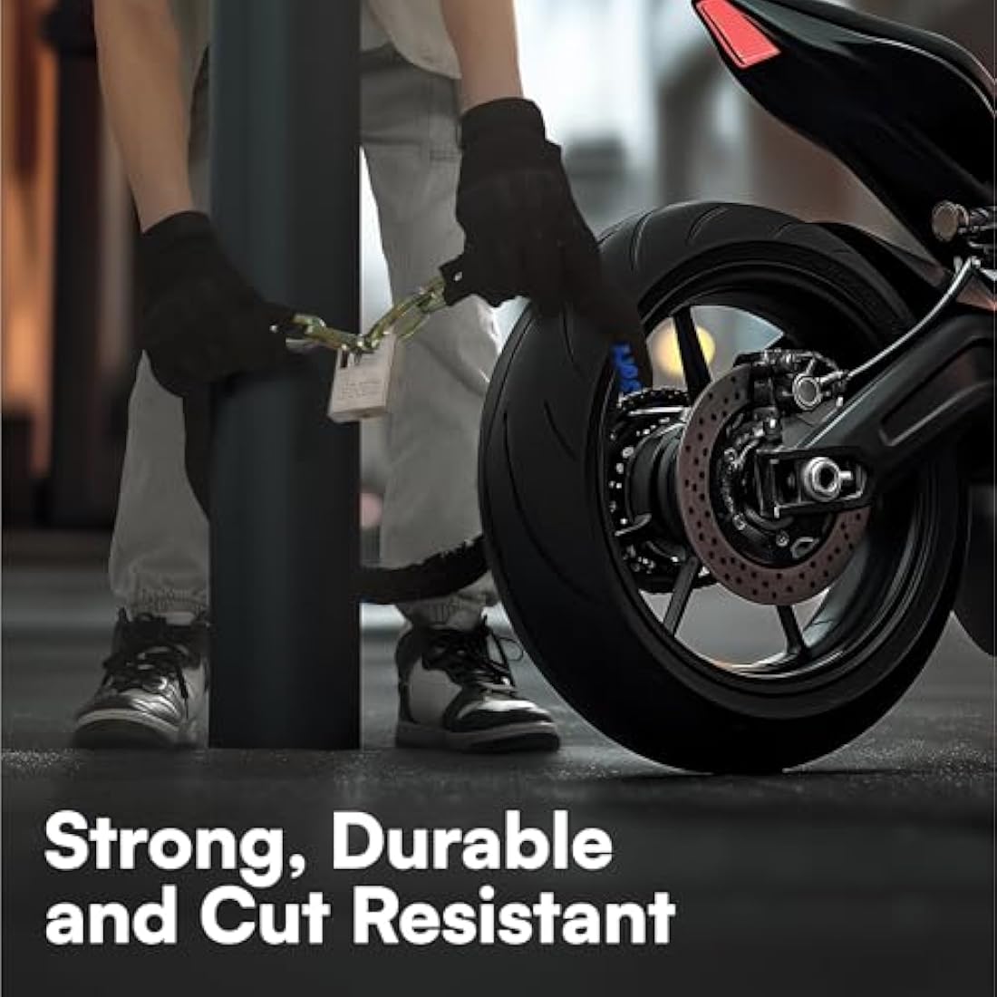 H&S Heavy Duty Motorbike Lock with Padlock - Anti-Theft Thick 10mm x 1.2m Bike Locks High Security Chain - Bicycle Motorcycle Lock and Padlock with Scratch-Proof Nylon Sleeve