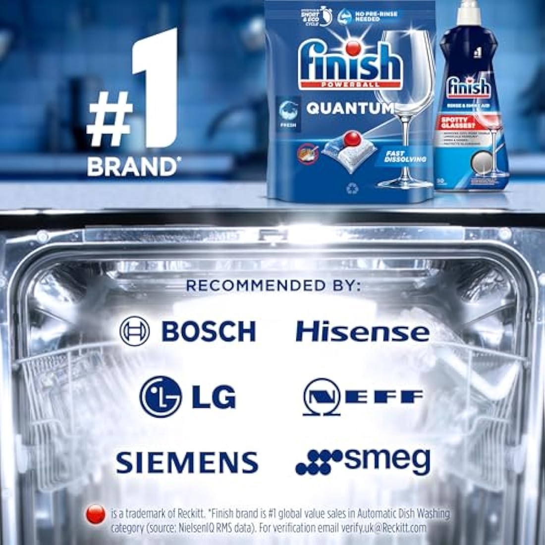 Finish Dishwasher Tablet, Quantum Infinity Shine, 100 Tablets, Original Fresh Scent, Powerful Clean & Shine Detergent Tabs, Tough on Grease Stains