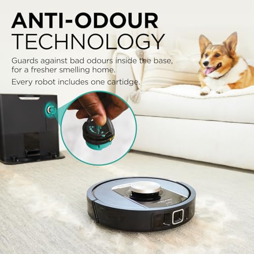 Shark PowerDetect Robot Vacuum with 60-Day Self-emptying Base - Anti-odour - For Carpets, Hard Floors and Pet Hair - 3D LiDAR Navigation - Wi-Fi / App - Odour Cartridge and 2 Brushes Incl. - Black