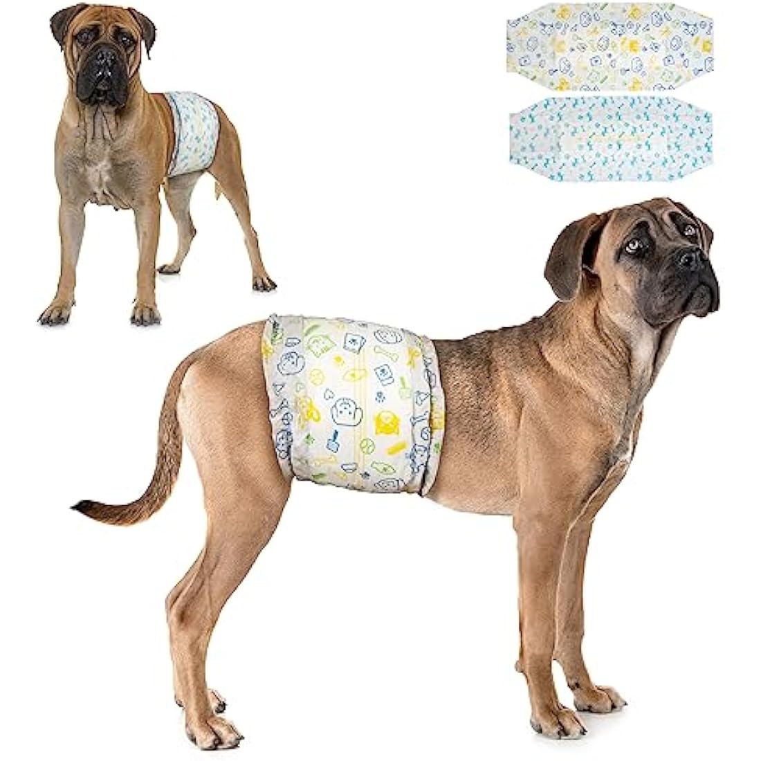 Dono Disposable Male Dog Diapers, 48pcs, L, 32in, Blue/Yellow, Super Absorbent, Leak-proof, Wetness Indicator, Incontinence, Excitable Urinary, Dog Owners, Male