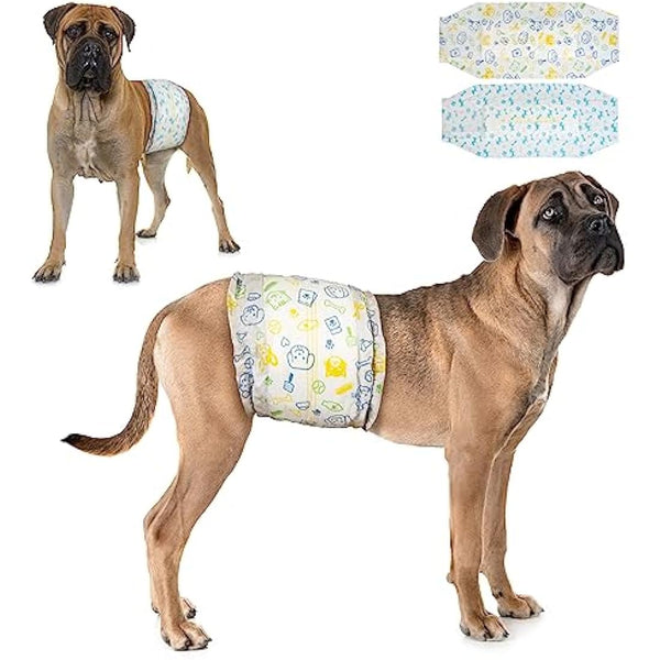 Dono Disposable Male Dog Diapers, 48pcs, L, 32in, Blue/Yellow, Super Absorbent, Leak-proof, Wetness Indicator, Incontinence, Excitable Urinary, Dog Owners, Male