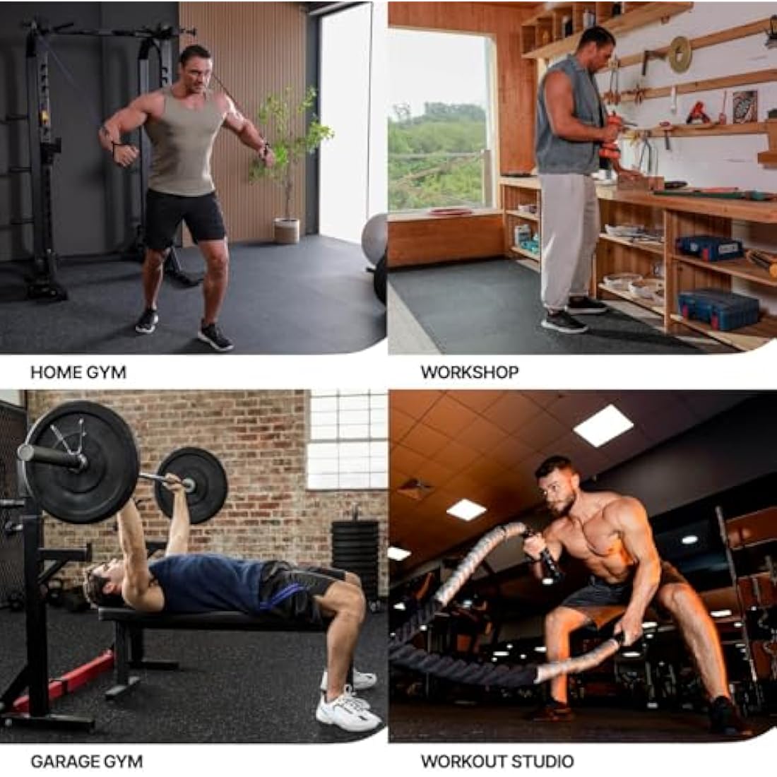 AIRHOP 0.56in Thick 48 Sq Ft Exercise Equipment Mats, 12 Tiles Upgraded Rubber Top with High Density EVA Foam, Large Interlocking Puzzle Gym Flooring For Home Gym, Heavy Weight Workout, 24 x 24in