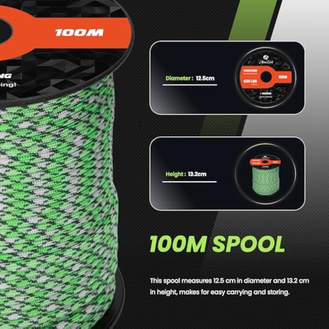 Abma Cord Paracord 4mm 100m 100% Nylon Rope 9 Strands Type III Parachute Cord for DIY, Camping, Survival, Outdoor - Max. 280kg - Island