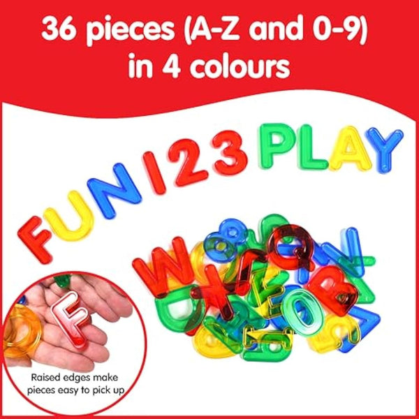 edxeducation Transparent Letters and Numbers | Mini Jar | Colourful, Plastic Letters and Numbers | Learn A-Z and 1-9 | Sensory Play