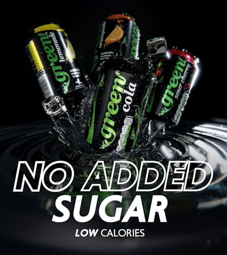 Green Drinks Variety Pack - Low Calorie Sparkling Soft Drinks - Cola, Lemonade, Orange, Cherry - Sweetened with Stevia, No Added Sugar, Natural Caffeine, No Aspartame - Bulk Pack 24 Cans x 330ml