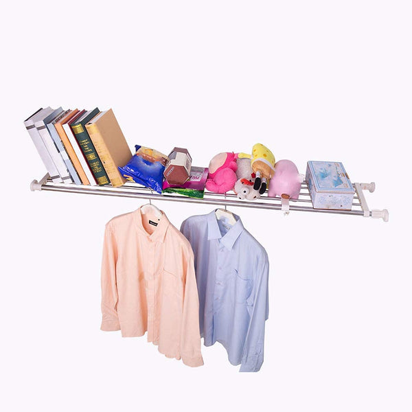 Hershii Adjustable Wardrobe Tension Shelf Divider Heavy Duty Expandable Clothes Hanging Rail Extra Long Cupboard Closet Organizer Garment Storage Rack