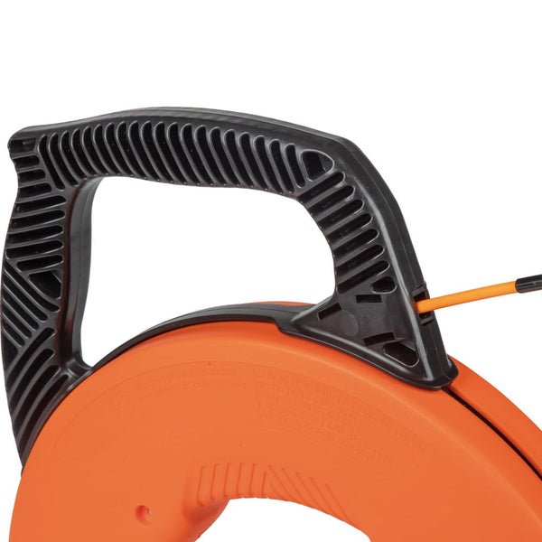 KLEIN TOOLS 56382 Fish Tape, Multi-Groove Fiberglass Wire Puller with Nylon Tip, Optimized Housing and Handle,Orange/Black, 15 m