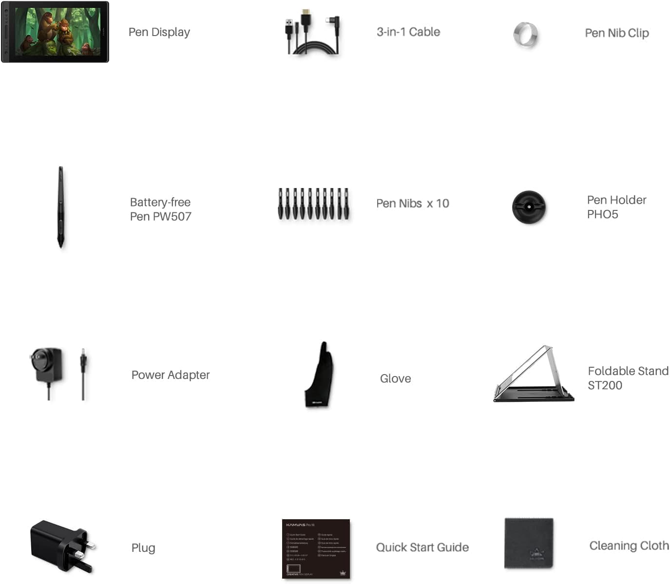 HUION Kamvas Pro 16(4K) UHD Graphic Tablet with Screen, 15.6-inch Monitor Full-Laminated Anti-Glare, Tilt Function 8192 Battery-Free Stylus PW517 for PC, Mac, Android