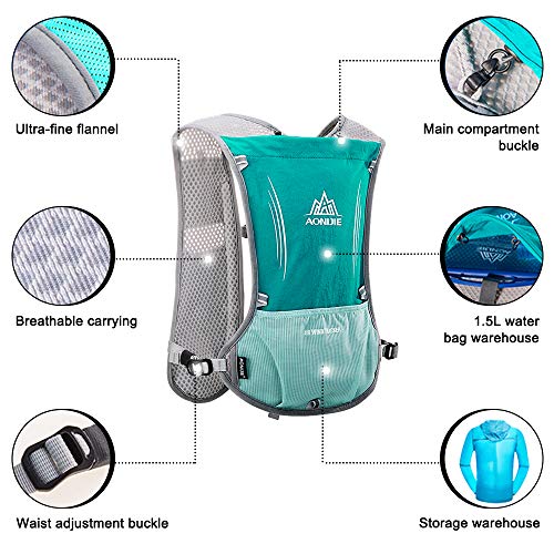 HINATAA Lightweight Running Hydration Backpack, 5L 190g Running Hydration Vest for Women and Men Cycling Running Climbing Hiking Vest Pack (Green with