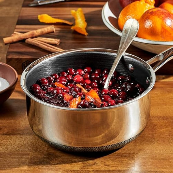 HexClad Hybrid Nonstick 2-Litre Saucepan with Tempered Glass Lid, Stay-Cool Handle, Dishwasher-Friendly, Oven-Safe Up to 480°C, Induction Ready, Compatible with All Cooktops