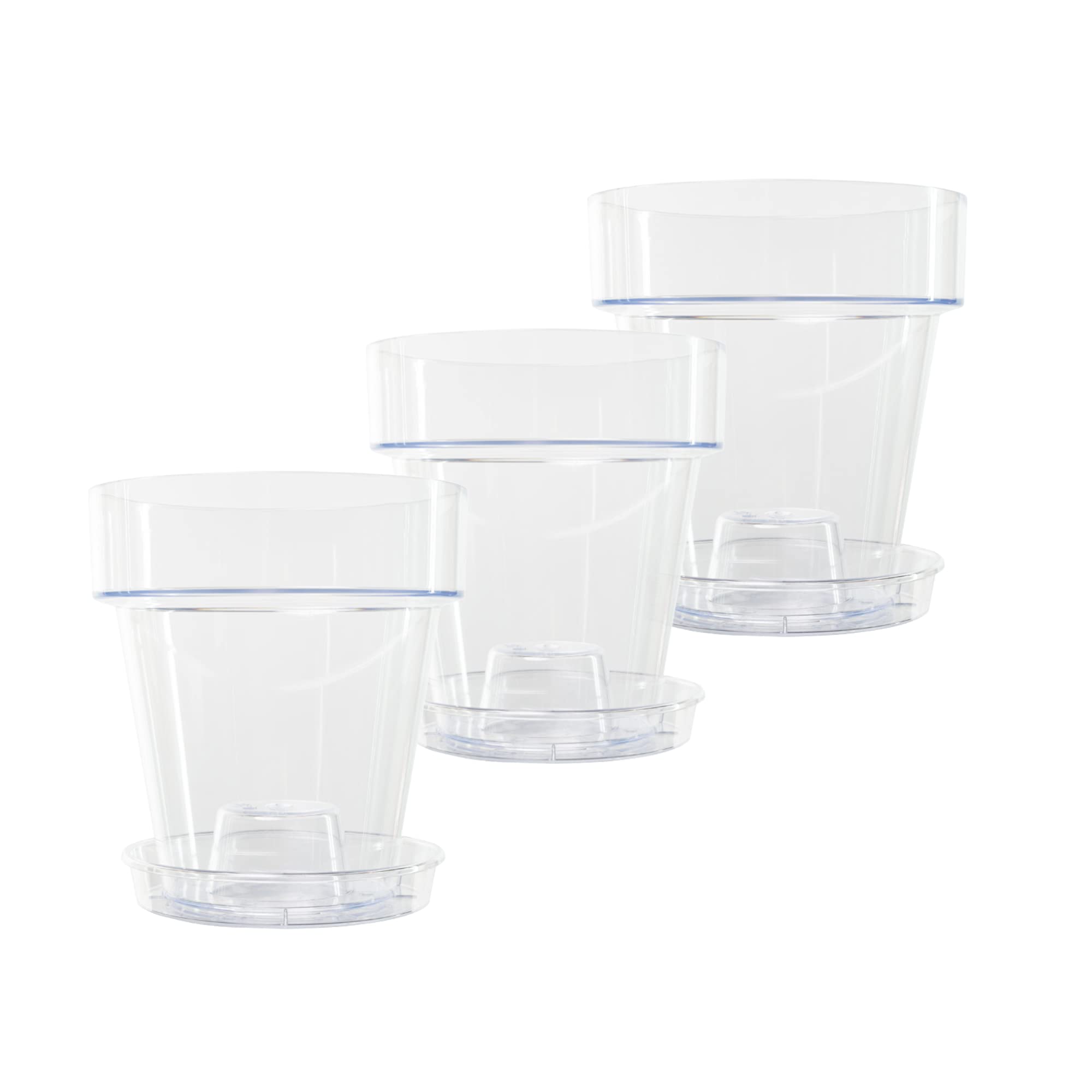 Kalapanta Clear Plastic Orchid Pot with Drainage Holes and Saucer (3, 16 cm Diameter)