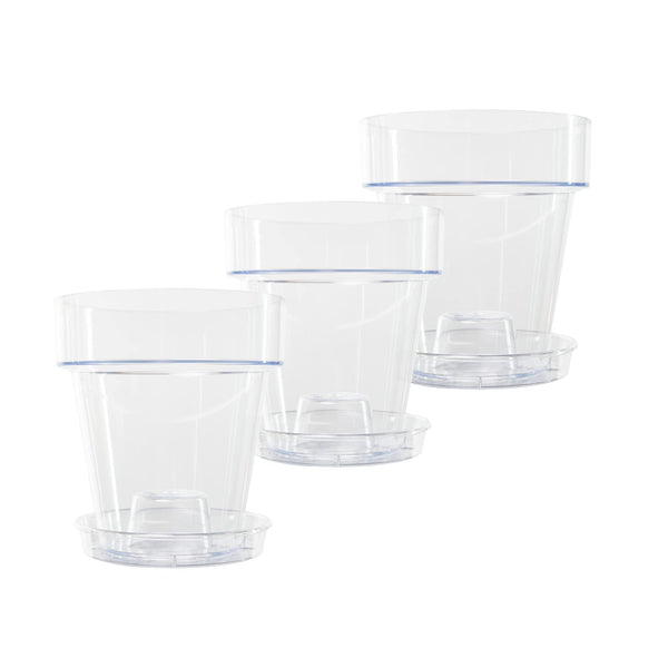 Kalapanta Clear Plastic Orchid Pot with Drainage Holes and Saucer (3, 16 cm Diameter)
