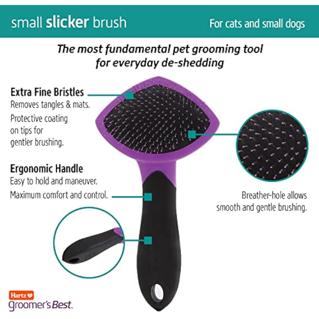 HARTZ, Groomer's Best Small Slicker Brush for Cats and Small Dogs, Black/Violet, 1 Count