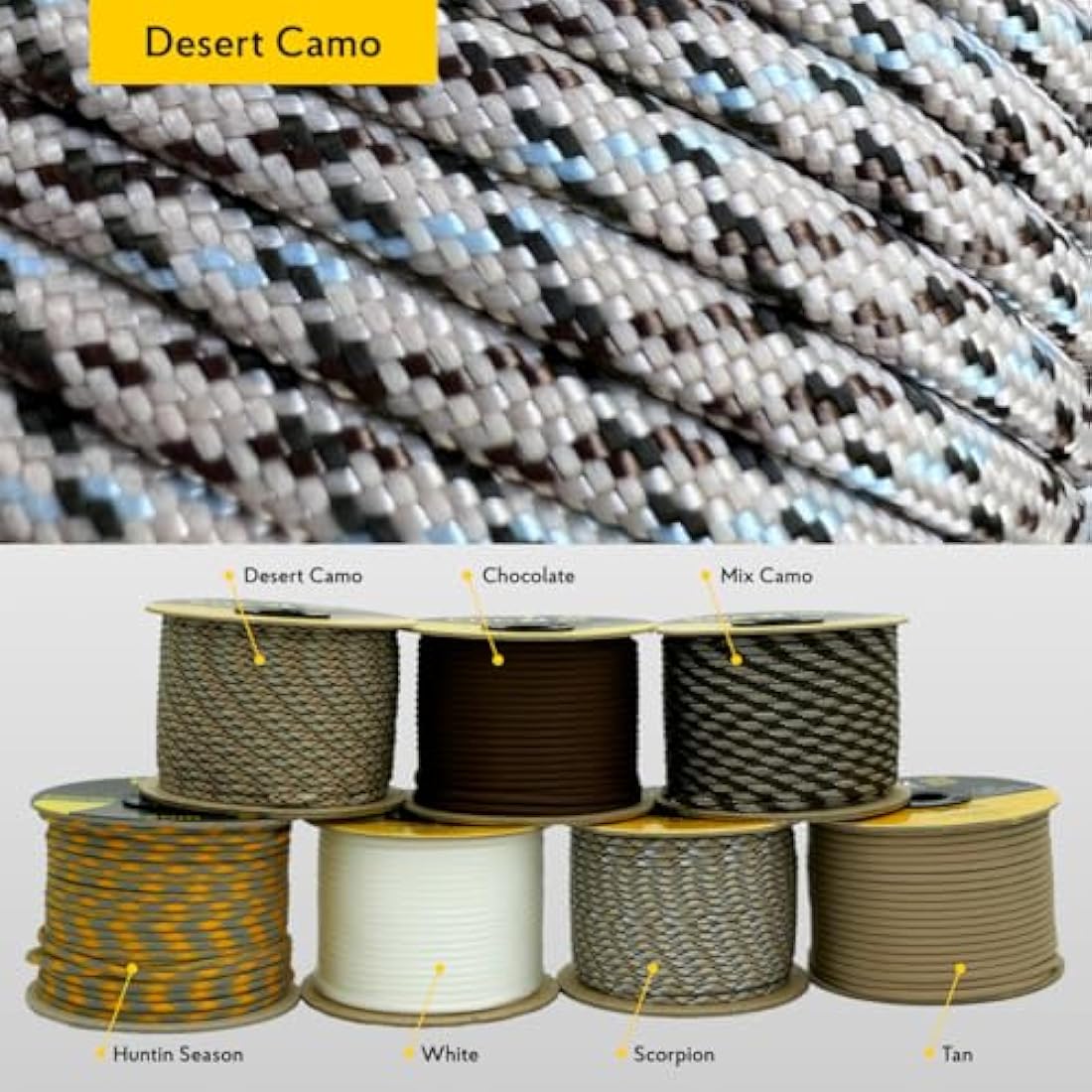 EdcX 4mm Rope 550 - Type III, 100% Rope, 7 Strand Rope, 4mm Rope in Solid Colors