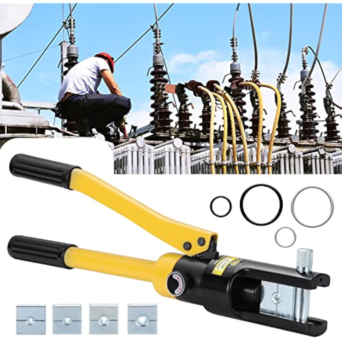 HSEAMALL 16Tons Hydraulic Crimping Tool 13 Dies, Electric Battery Cable Wire Lug Terminal Hydraulic Crimper 8-300mm²