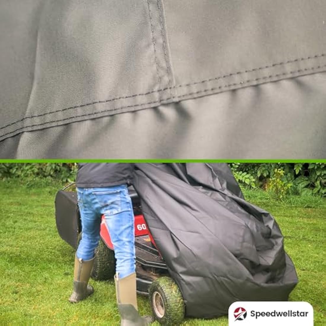 Ride Lawn Mower Cover Waterproof Heavy Duty 1.3KG 600d with PU backing 155x110x103 cm Elastic Hem Quad Bike Tractor Outside