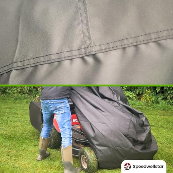 Ride Lawn Mower Cover Waterproof Heavy Duty 1.3KG 600d with PU backing 155x110x103 cm Elastic Hem Quad Bike Tractor Outside