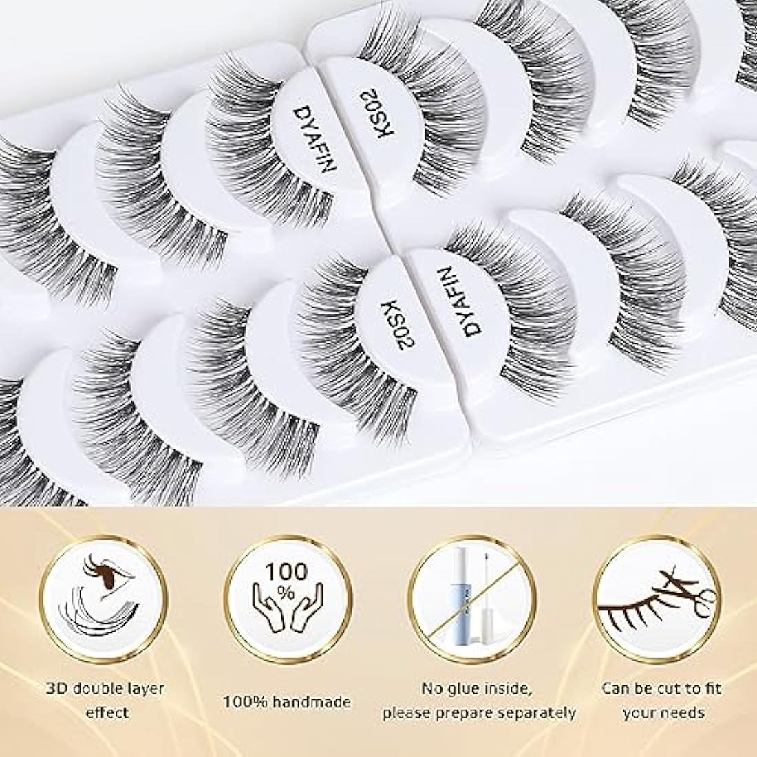 DYAFIN Natural Eyelashes 100% Handmade Lashes Reusable Soft False Eyelashes Lightweight Eye Lashes with Clear Band 3D Fake Eyelashes Long Wispy Eyelashes C Curl Lashes 8 Pairs