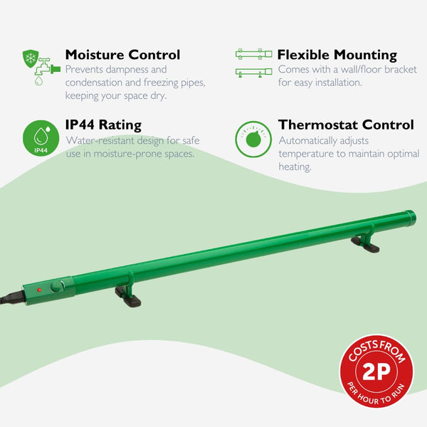 Hylite Ecoheater Greenhouse & Shed Tube Heater with Thermostat Green 1000mm 120W