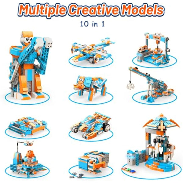Apitor STEM Building Kits for Kids, 10-in-1 Programmable APP RC Robot/Car/Crane/Airplane, Science Kits for Kids 10-12, Building Toy Gifts for for 8-16 Year Old Boys Girls (389 PCS)