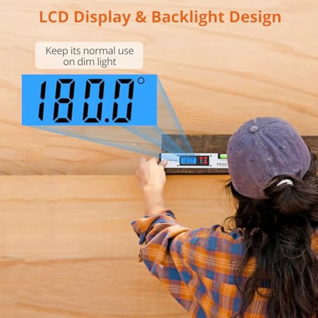 Proster Angle Finder 0-225° Digital Protractor with Battery and Pouch 400mm/16 inch Angle Ruler with Spirit Levels and Backlit LCD Digital Angle Measuring Tool for Roofing Engineering