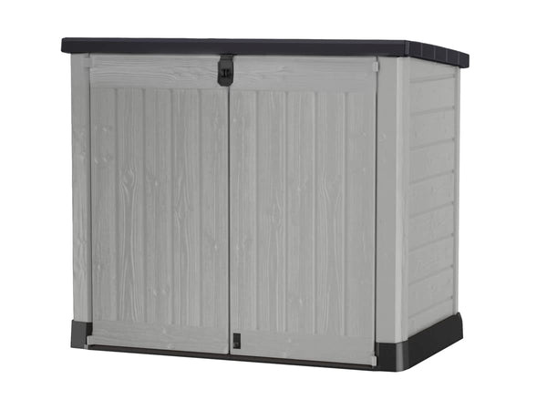 Keter Store It Out Pro Outdoor Garden Furniture Storage Shed Beige with Brown Lid Fade Free All Weather Resistant Safe and Secure Zero Maintenance 5 year Warranty