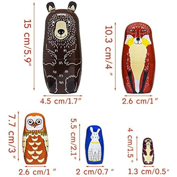 ELUTONG Traditional Russian Nesting Dolls - Wooden Bear Matryoshka Nested Dolls, 5Pcs/Set Handmade Stacking Educational Learning Kids Toys