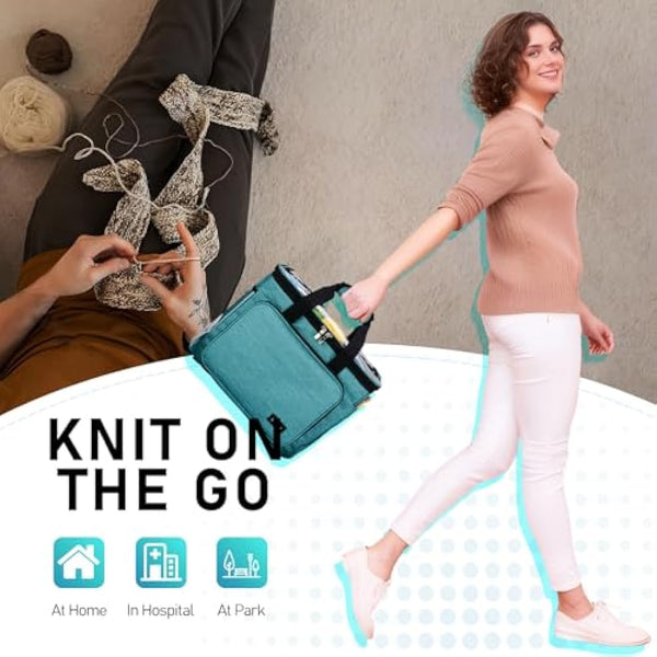 Hoshin Knitting Bag for Yarn Storage, Portable Crochet Tote Bag Yarn Organizer for Crochet Patterns and Hooks, Needles, Skeins of Yarn-Enjoy Knitting/Crocheting Anywhere(Green)