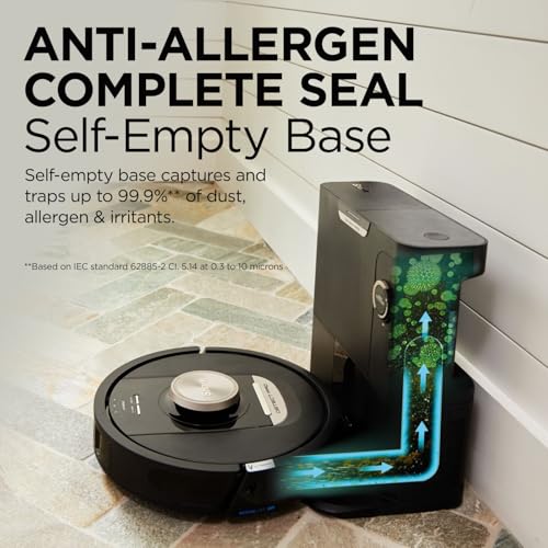 Shark PowerDetect Robot Vacuum with 60-Day Self-emptying Base - Anti-odour - For Carpets, Hard Floors and Pet Hair - 3D LiDAR Navigation - Wi-Fi / App - Odour Cartridge and 2 Brushes Incl. - Black