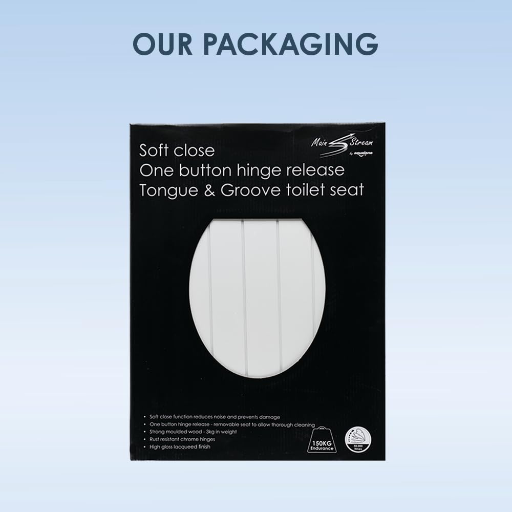 AQUALONA® Luxury Soft Close Toilet Seat - Moulded Wood - Stainless Steel Slow Close Hinges - Click, Lift & Clean Technology (Bamboo Toilet Seat)