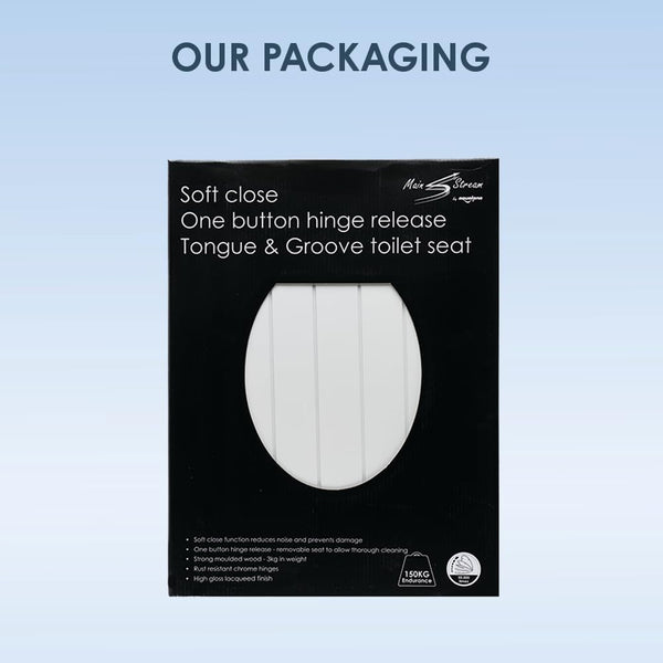 AQUALONA® Luxury Soft Close Toilet Seat - Moulded Wood - Stainless Steel Slow Close Hinges - Click, Lift & Clean Technology (Bamboo Toilet Seat)