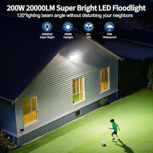 TASINUO 200W LED Floodlight Outdoor 2 Pack, 20000LM Outdoor Security Lights, IP67 Waterproof LED Spot Lights 7000K Daylight LED Flood Lights for Garden Yard Garages Warehouse Patio Billboard