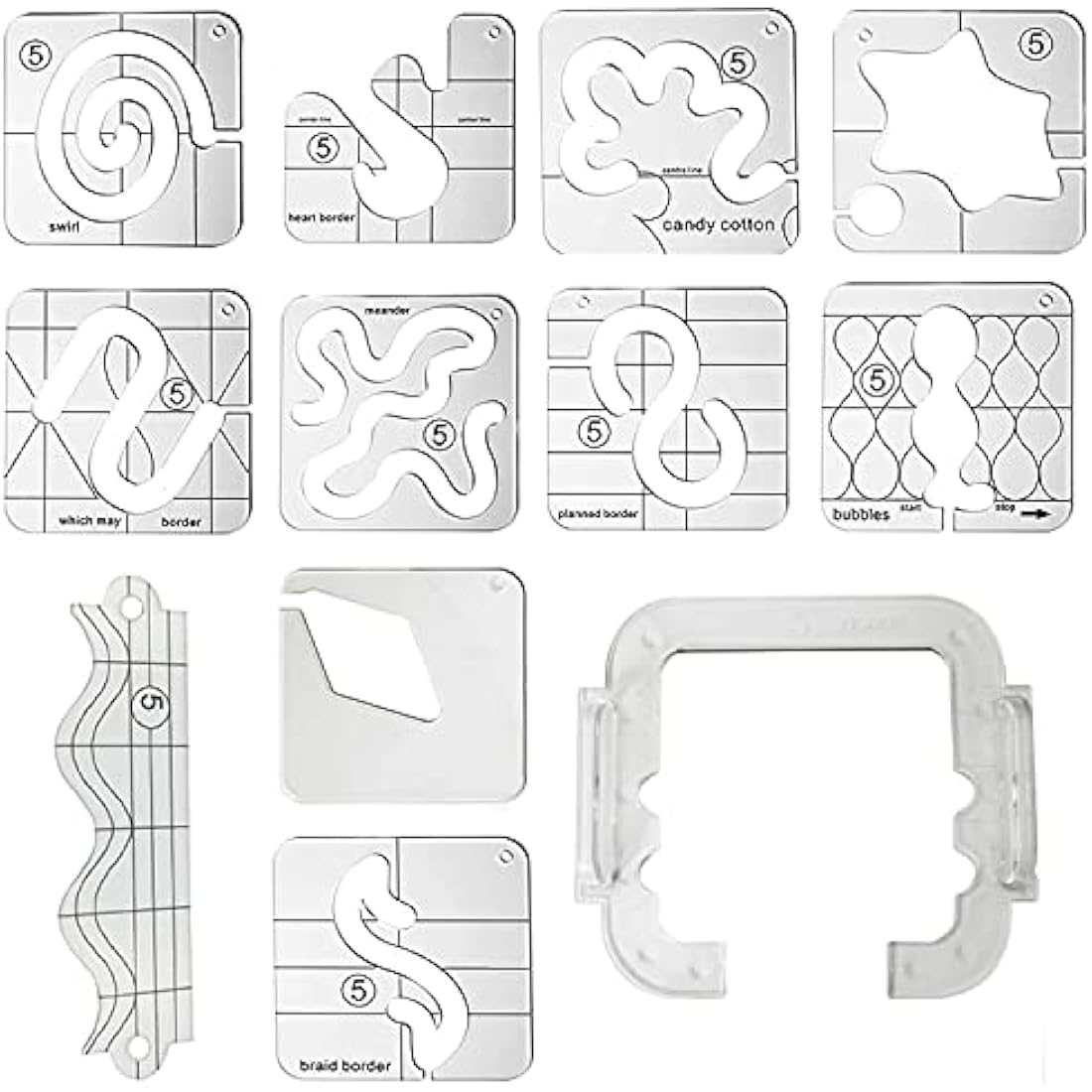 Free Motion Quilting Template Set with Quilting Frame for Domestic Sewing Machine #FMQ Grip 5