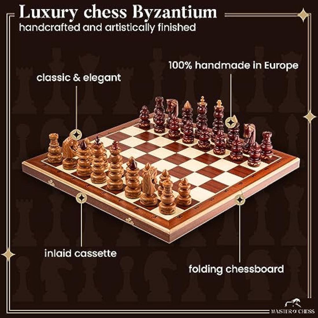 Master of Chess Wooden Chess Set with Pieces “BYZANTIUM” 59 cm / 23 in - Handcrafted Large Portable Chess Board Game for Adults and Kids - Solid Construction