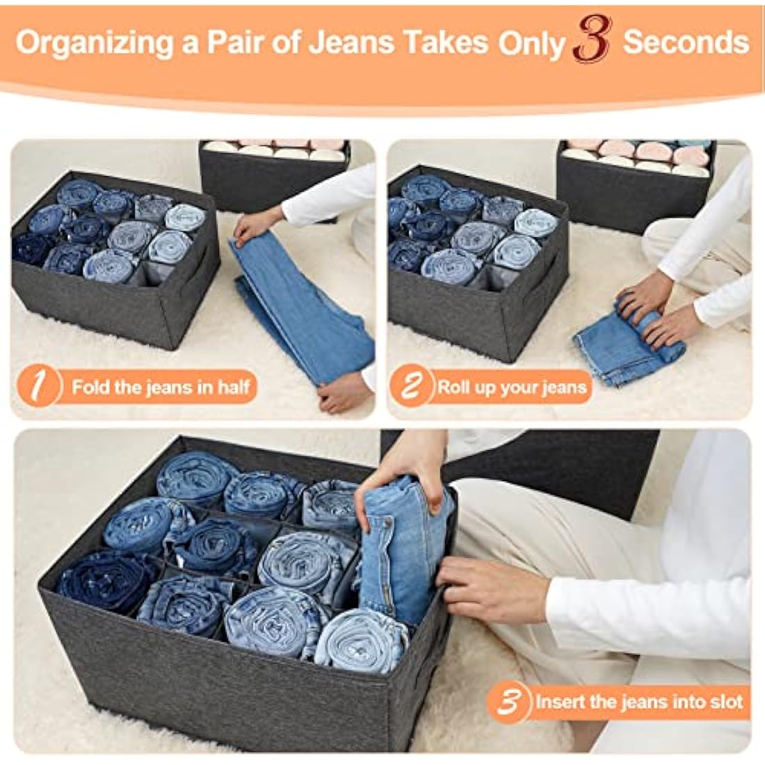 EASEVE Wardrobe Organiser Clothes Storage Boxes - 12 Cell Foldable Closet Shelf Drawer Dividers for Cupboard Organizer, Stackable Clothing Box for Jeans, Trouser, Pants, T-shirt, Sweater (1 Pack)