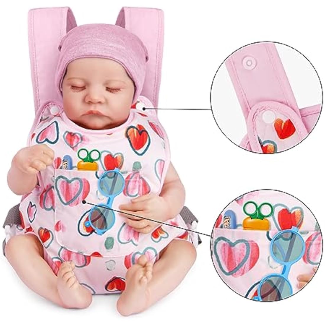Aolso Baby Doll Carrier, Soft Cotton, Front and Back Carrying with Adjustable Straps for Baby, 14" to 18" Dolls Carrier Seat for Baby Born, Doll Accessories for Kids (Pink)