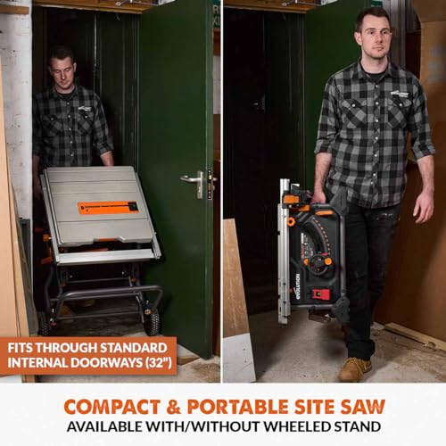 Evolution Power Tools R255TBLX+ Table Saw With Stand (Next Gen Rage 5-S) Multi-Material Cutting Blade Included Cuts Wood Metal Plastic, 45˚ Bevel, +/- 60˚ Mitre Angle, 85mm Cut Depth, 1800w Motor 240v