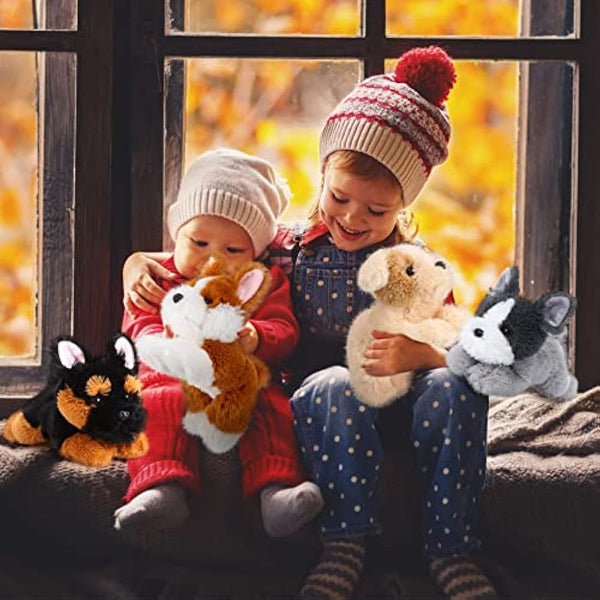 4 Pack 8 Inch Dog Plush Stuffed Animal Soft Fluffy Puppy Pillow Set Dog Theme Party Favor Contains Corgi Schnauzer Golden Retriever German Shepherd Toy Gift for Kids Birthday Baby Room Home Decor
