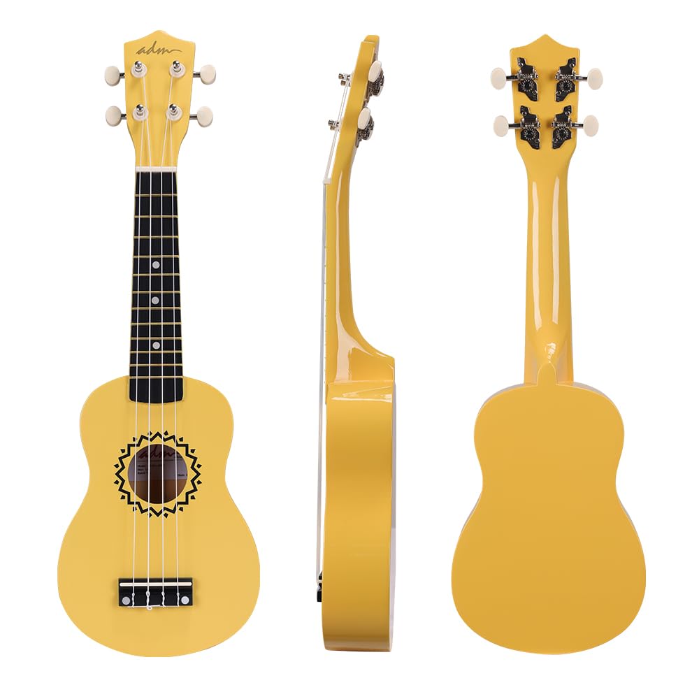 ADM Soprano Ukulele Set for Kids and Beginners, Ukulele Starter Kit with Bag, Clip-On Tuner, Rainbow Strings, Colourful Strap, Plectrum, Fingerboard Sticker, Chord Card (Dark Blue)