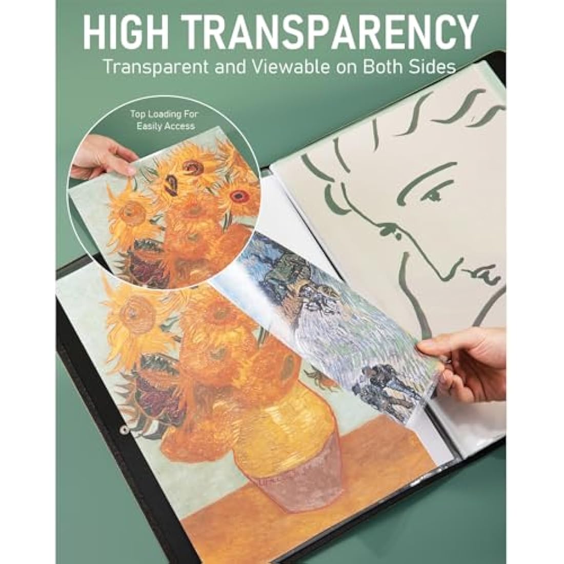 Nicpro 18x24 Large Art Portfolio Folder, 30 Pockets Display 60 Pages Artist Portfolio Folder with Clear Plastic Sleeves, Presentation Storage Book for Kids & Artists Artwork Dr awing, Painting Black