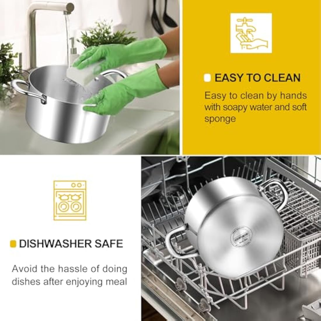 HaWare 5.8L Stock Pot, Tri-Ply Stainless Steel Soup Pot with Visible Lid, 24cm Cooking Induction Stockpot for Pasta/Meat/Soup, Suit for All Kitchen Stove Top, Healthy & Non Toxic, Easy Clean