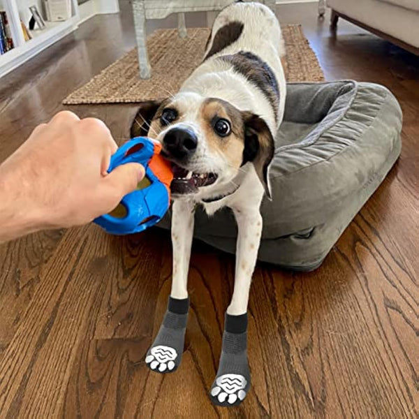 EXPAWLORER Anti Slip Dog Socks with Grips - Dog Paw Protectors Injured Care Stop Licking Traction Control, Indoor Dog Boots with Adjustable Strap Fit for Puppy Small Medium Large Dogs