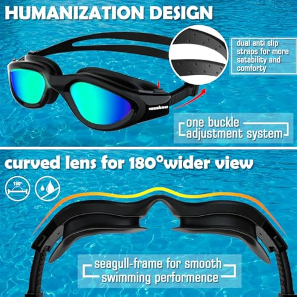 Adult Swimming Goggles,Polarized Open Water Goggles Swimming Anti Fog UV Protection No Leakage Clear Vision Easy to Adjust for Adults Men Women Teenagers