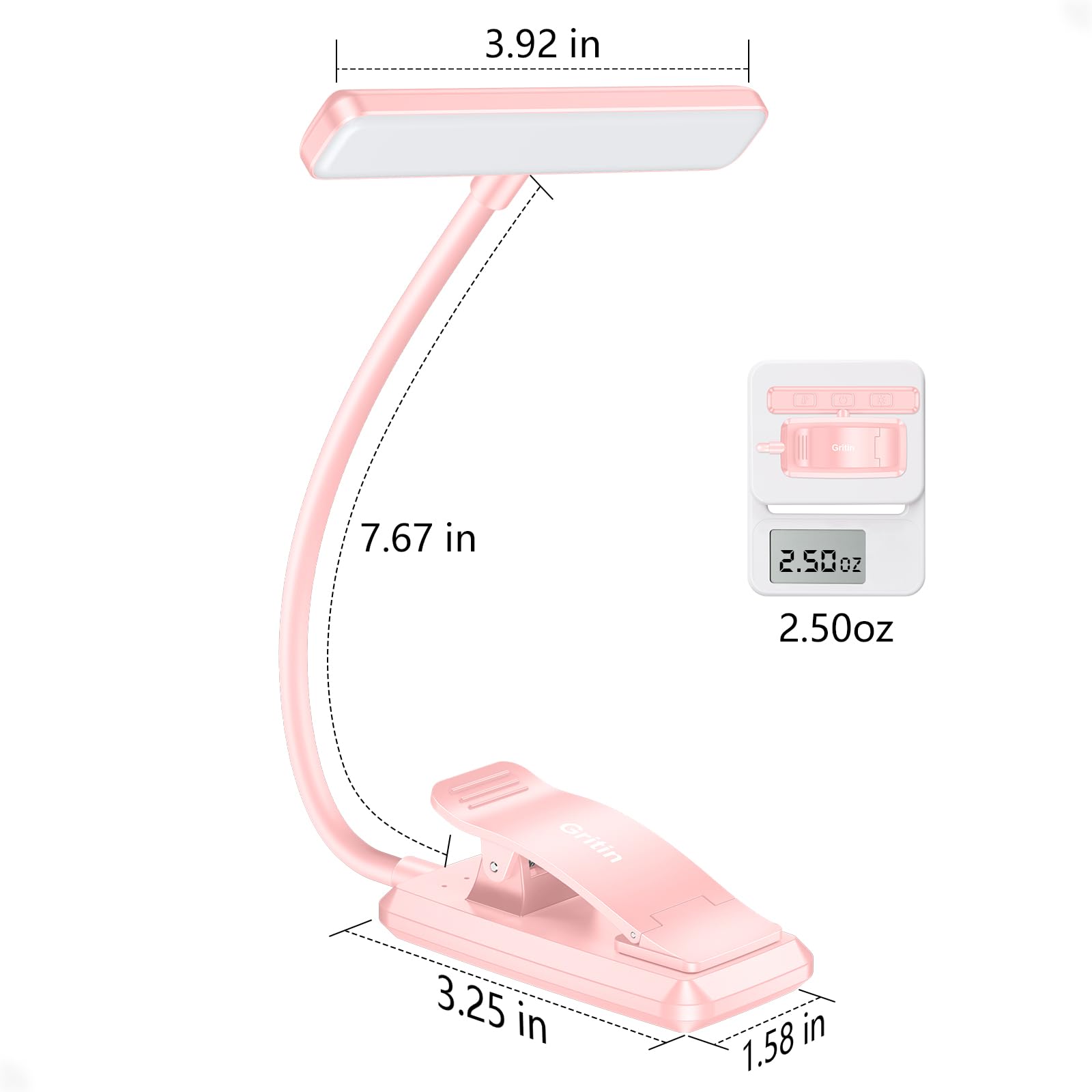 Gritin 19 LED Book Light, Reading Light Book Lamp for Reading at Night with Memory Function, 3 Eye-Protecting Modes -Stepless Dimming, Long Battery Life, 360° Flexible Lamp for Bed,Tablet